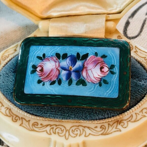Vintage CzechoslovakiaGuilloche Enamel Pastel Flower Brooch Pin